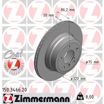 Jeu de 2 disques de frein arrière ZIMMERMANN 150.3466.20 pour BMW Série 5 530 xi - 272cv