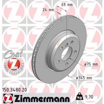 Jeu de 2 disques de frein arrière ZIMMERMANN 150.3480.20