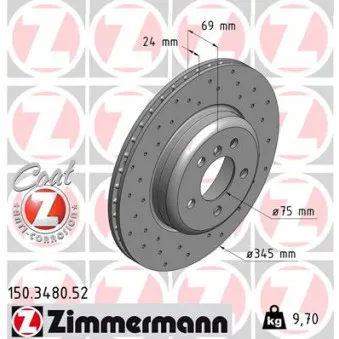 ZIMMERMANN 150.3480.52 - Jeu de 2 disques de frein arrière