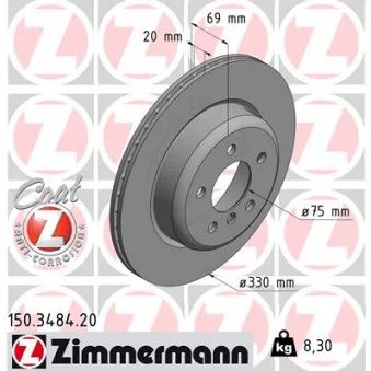 Jeu de 2 disques de frein arrière ZIMMERMANN 150.3484.20