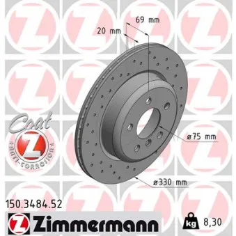 ZIMMERMANN 150.3484.52 - Jeu de 2 disques de frein arrière