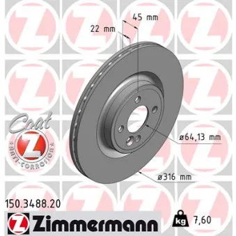 ZIMMERMANN 150.3488.20 - Jeu de 2 disques de frein avant