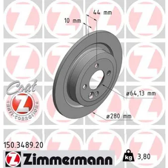 Jeu de 2 disques de frein arrière ZIMMERMANN OEM 34216784389