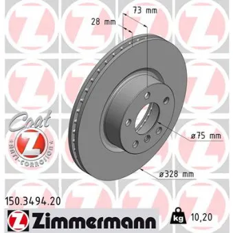 Jeu de 2 disques de frein avant ZIMMERMANN OEM 24.0128-0254.1