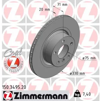 ZIMMERMANN 150.3495.20 - Jeu de 2 disques de frein arrière