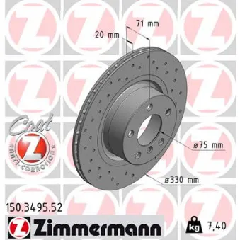 ZIMMERMANN 150.3495.52 - Jeu de 2 disques de frein arrière