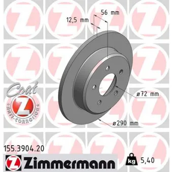 ZIMMERMANN 155.3904.20 - Jeu de 2 disques de frein arrière
