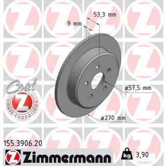 ZIMMERMANN 155.3906.20 - Jeu de 2 disques de frein arrière