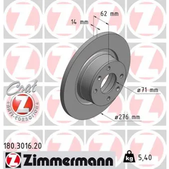 ZIMMERMANN 180.3016.20 - Jeu de 2 disques de frein arrière