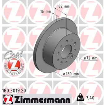 Jeu de 2 disques de frein arrière ZIMMERMANN 180.3019.20