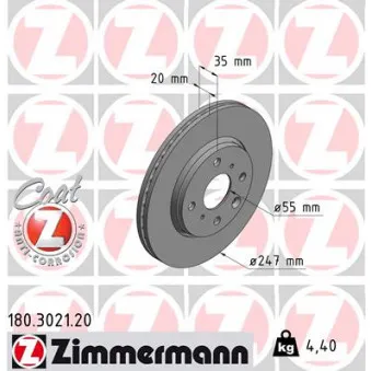 ZIMMERMANN 180.3021.20 - Jeu de 2 disques de frein avant
