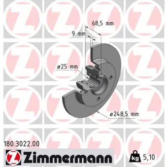 ZIMMERMANN 180.3022.00 - Jeu de 2 disques de frein arrière