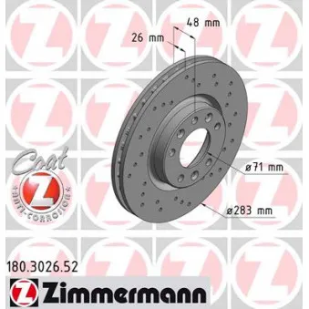 ZIMMERMANN 180.3026.52 - Jeu de 2 disques de frein avant