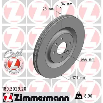 Jeu de 2 disques de frein avant ZIMMERMANN 180.3029.20 pour CITROEN DS3 1.6 Racing - 207cv