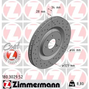 ZIMMERMANN 180.3029.52 - Jeu de 2 disques de frein avant