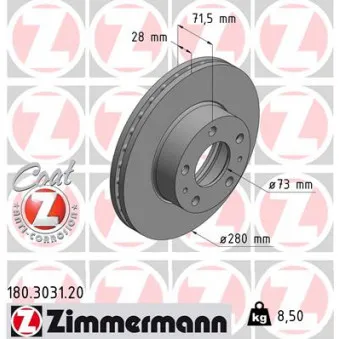 ZIMMERMANN 180.3031.20 - Jeu de 2 disques de frein avant