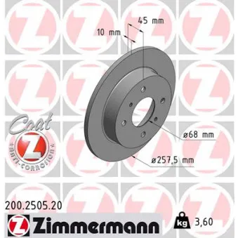Jeu de 2 disques de frein arrière ZIMMERMANN OEM 4320699J00