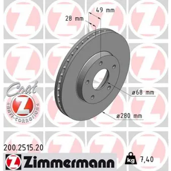 ZIMMERMANN 200.2515.20 - Jeu de 2 disques de frein avant