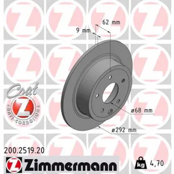 Jeu de 2 disques de frein arrière ZIMMERMANN 200.2519.20