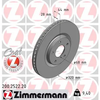 ZIMMERMANN 200.2522.20 - Jeu de 2 disques de frein avant