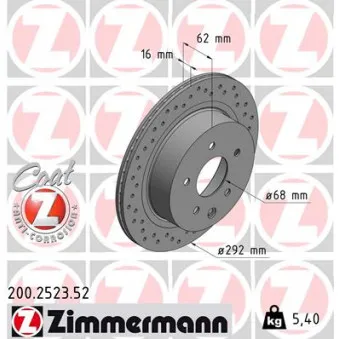 ZIMMERMANN 200.2523.52 - Jeu de 2 disques de frein arrière