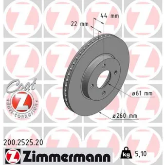 ZIMMERMANN 200.2525.20 - Jeu de 2 disques de frein avant