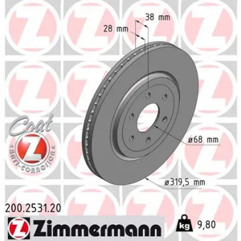 ZIMMERMANN 200.2531.20 - Jeu de 2 disques de frein avant