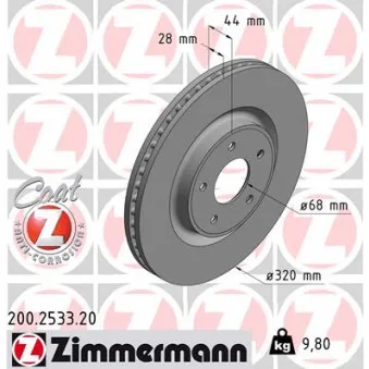 ZIMMERMANN 200.2533.20 - Jeu de 2 disques de frein avant