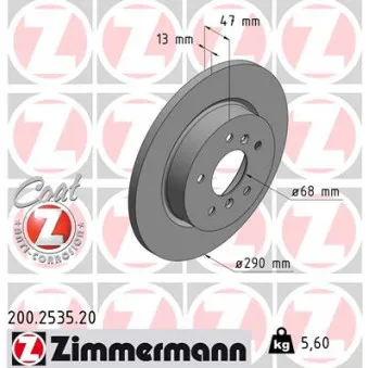 ZIMMERMANN 200.2535.20 - Jeu de 2 disques de frein arrière