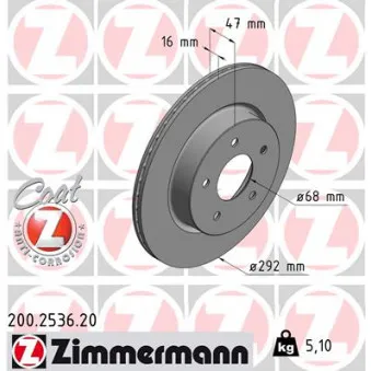 ZIMMERMANN 200.2536.20 - Jeu de 2 disques de frein arrière