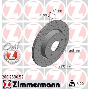 ZIMMERMANN 200.2536.52 - Jeu de 2 disques de frein arrière