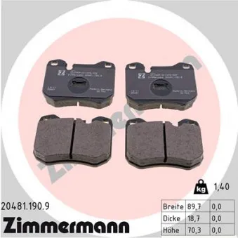 Jeu de 4 plaquettes de frein avant ZIMMERMANN OEM 94435195100