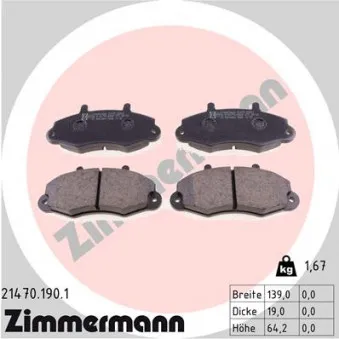 Jeu de 4 plaquettes de frein avant ZIMMERMANN OEM 1301589