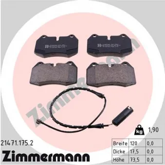 Jeu de 4 plaquettes de frein avant ZIMMERMANN OEM 34111163921