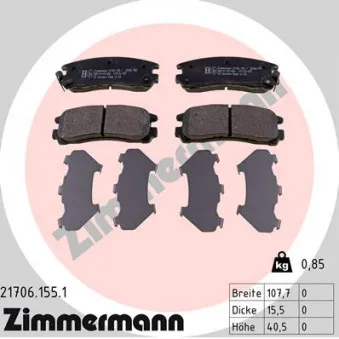 Jeu de 4 plaquettes de frein arrière ZIMMERMANN OEM 12510016