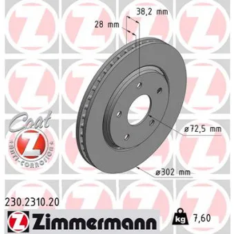 Jeu de 2 disques de frein avant ZIMMERMANN 230.2310.20