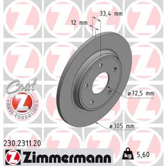 Jeu de 2 disques de frein arrière ZIMMERMANN OEM 6110120