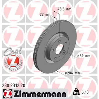 ZIMMERMANN 230.2312.20 - Jeu de 2 disques de frein avant