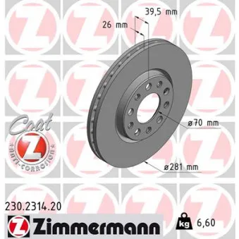 ZIMMERMANN 230.2314.20 - Jeu de 2 disques de frein avant