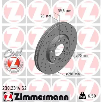 ZIMMERMANN 230.2314.52 - Jeu de 2 disques de frein avant