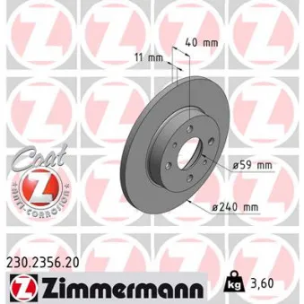 Jeu de 2 disques de frein arrière ZIMMERMANN OEM 215 523 2001