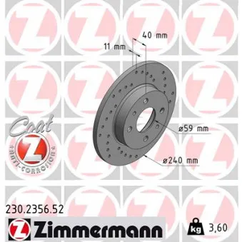 ZIMMERMANN 230.2356.52 - Jeu de 2 disques de frein arrière
