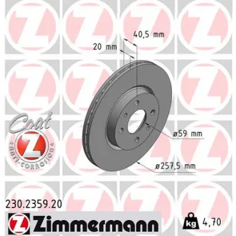 ZIMMERMANN 230.2359.20 - Jeu de 2 disques de frein avant
