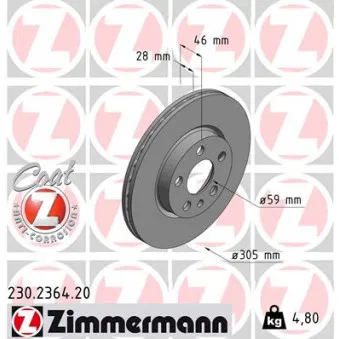 ZIMMERMANN 230.2364.20 - Jeu de 2 disques de frein avant