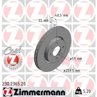 ZIMMERMANN 230.2365.20 - Jeu de 2 disques de frein avant