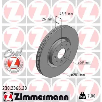 ZIMMERMANN 230.2366.20 - Jeu de 2 disques de frein avant