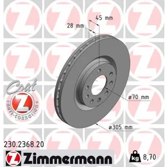 Jeu de 2 disques de frein avant ZIMMERMANN OEM 51757229