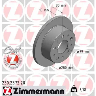 ZIMMERMANN 230.2372.20 - Jeu de 2 disques de frein arrière