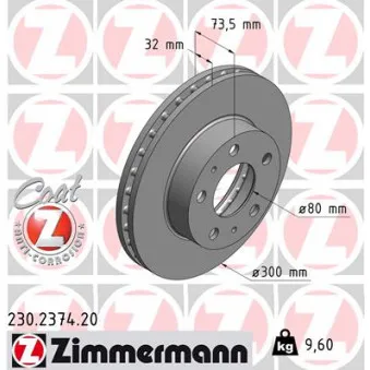 ZIMMERMANN 230.2374.20 - Jeu de 2 disques de frein avant