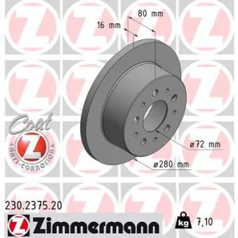 Jeu de 2 disques de frein arrière ZIMMERMANN 230.2375.20